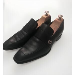 Gucci Black Leather Brass GG Buckle Shoes Loafers Mens UK 9 EU 43 US 10